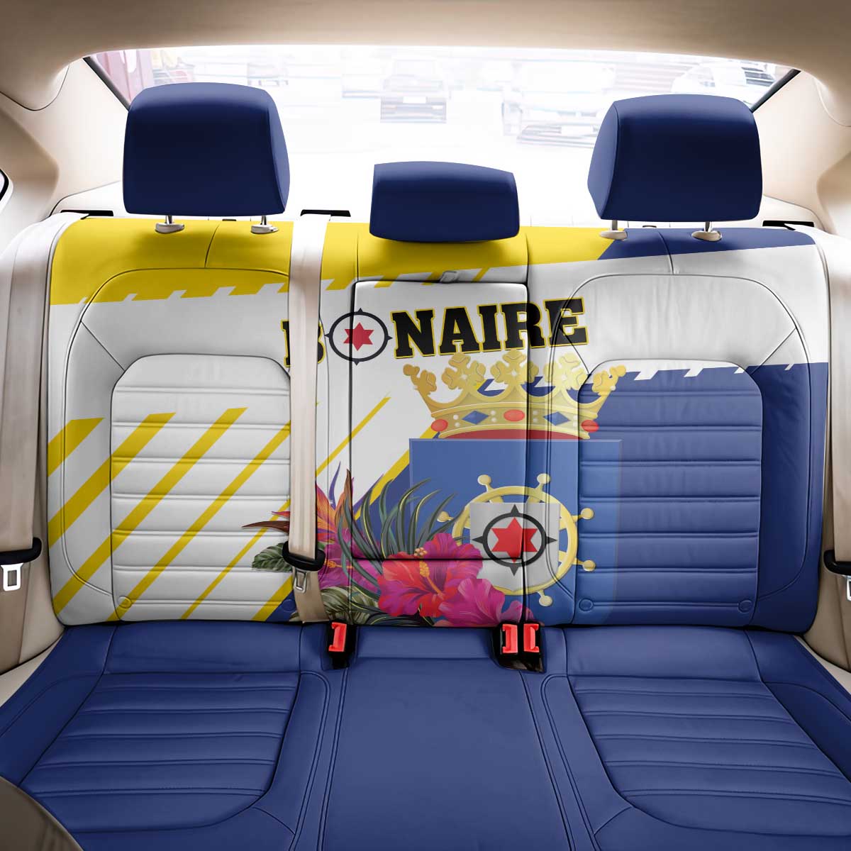 British Leeward Islands Back Car Seat Cover Tropical Flower Grunge Style