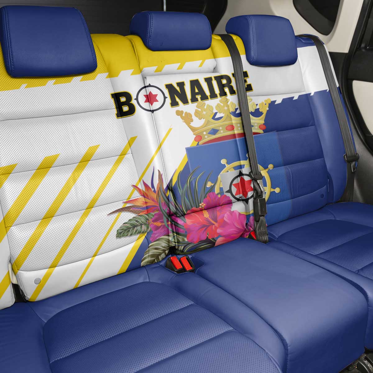 British Leeward Islands Back Car Seat Cover Tropical Flower Grunge Style