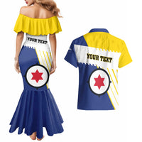 Personalised British Leeward Islands Couples Matching Mermaid Dress and Hawaiian Shirt Tropical Flower Grunge Style