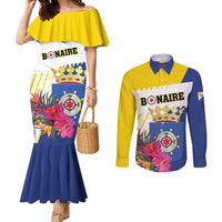 Personalised British Leeward Islands Couples Matching Mermaid Dress and Long Sleeve Button Shirt Tropical Flower Grunge Style