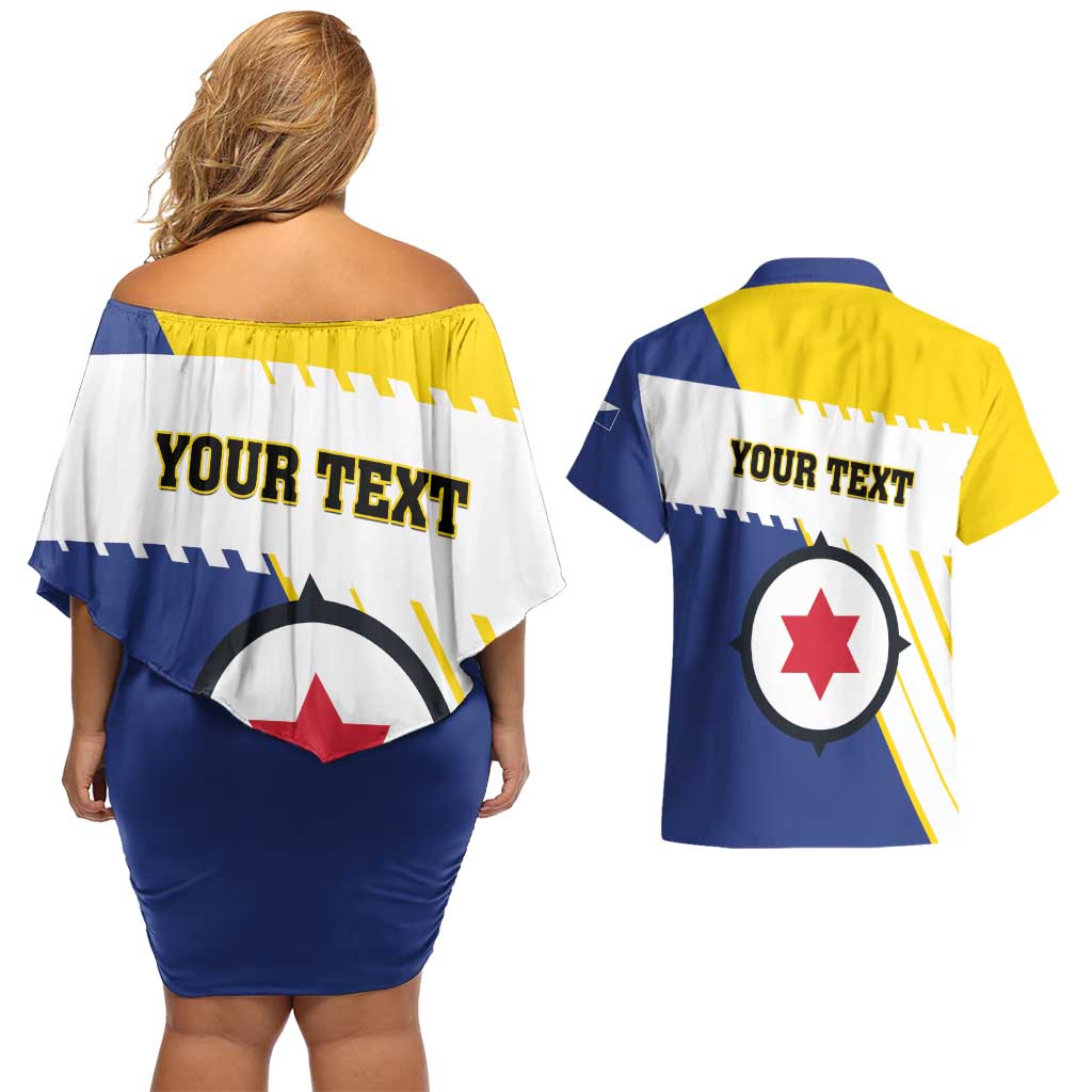 Personalised British Leeward Islands Couples Matching Off Shoulder Short Dress and Hawaiian Shirt Tropical Flower Grunge Style