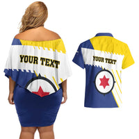 Personalised British Leeward Islands Couples Matching Off Shoulder Short Dress and Hawaiian Shirt Tropical Flower Grunge Style