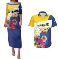 Personalised British Leeward Islands Couples Matching Puletasi and Hawaiian Shirt Tropical Flower Grunge Style