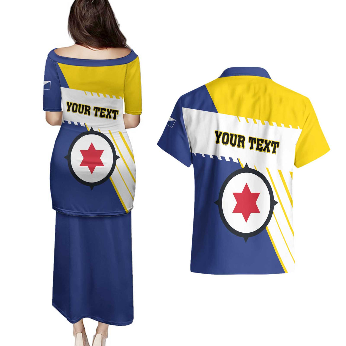 Personalised British Leeward Islands Couples Matching Puletasi and Hawaiian Shirt Tropical Flower Grunge Style