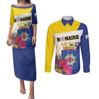 Personalised British Leeward Islands Couples Matching Puletasi and Long Sleeve Button Shirt Tropical Flower Grunge Style