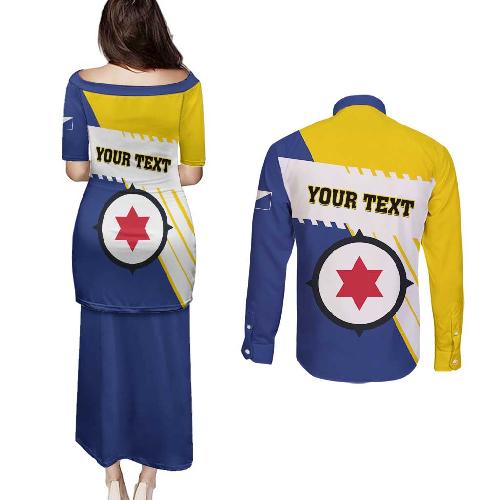 Personalised British Leeward Islands Couples Matching Puletasi and Long Sleeve Button Shirt Tropical Flower Grunge Style