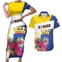 Personalised British Leeward Islands Couples Matching Short Sleeve Bodycon Dress and Hawaiian Shirt Tropical Flower Grunge Style