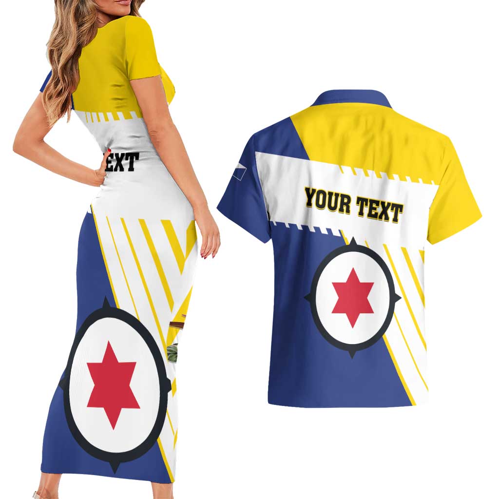 Personalised British Leeward Islands Couples Matching Short Sleeve Bodycon Dress and Hawaiian Shirt Tropical Flower Grunge Style