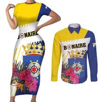 Personalised British Leeward Islands Couples Matching Short Sleeve Bodycon Dress and Long Sleeve Button Shirt Tropical Flower Grunge Style