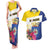 Personalised British Leeward Islands Couples Matching Tank Maxi Dress and Hawaiian Shirt Tropical Flower Grunge Style