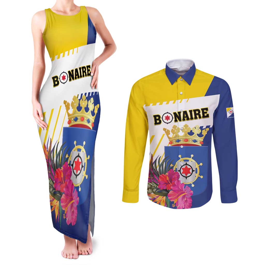 Personalised British Leeward Islands Couples Matching Tank Maxi Dress and Long Sleeve Button Shirt Tropical Flower Grunge Style