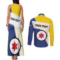 Personalised British Leeward Islands Couples Matching Tank Maxi Dress and Long Sleeve Button Shirt Tropical Flower Grunge Style