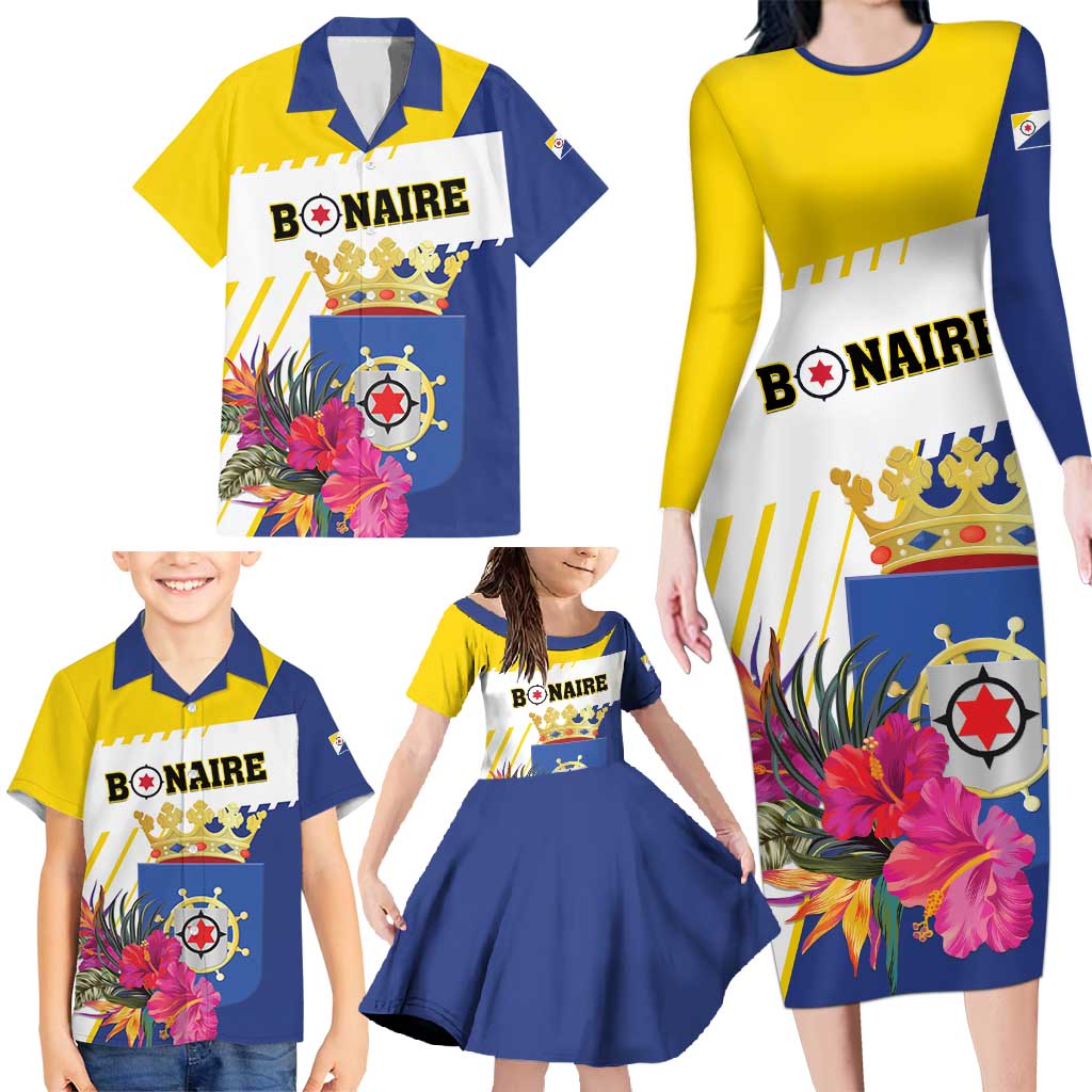 Personalised British Leeward Islands Family Matching Long Sleeve Bodycon Dress and Hawaiian Shirt Tropical Flower Grunge Style