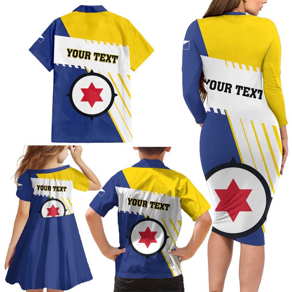 Personalised British Leeward Islands Family Matching Long Sleeve Bodycon Dress and Hawaiian Shirt Tropical Flower Grunge Style