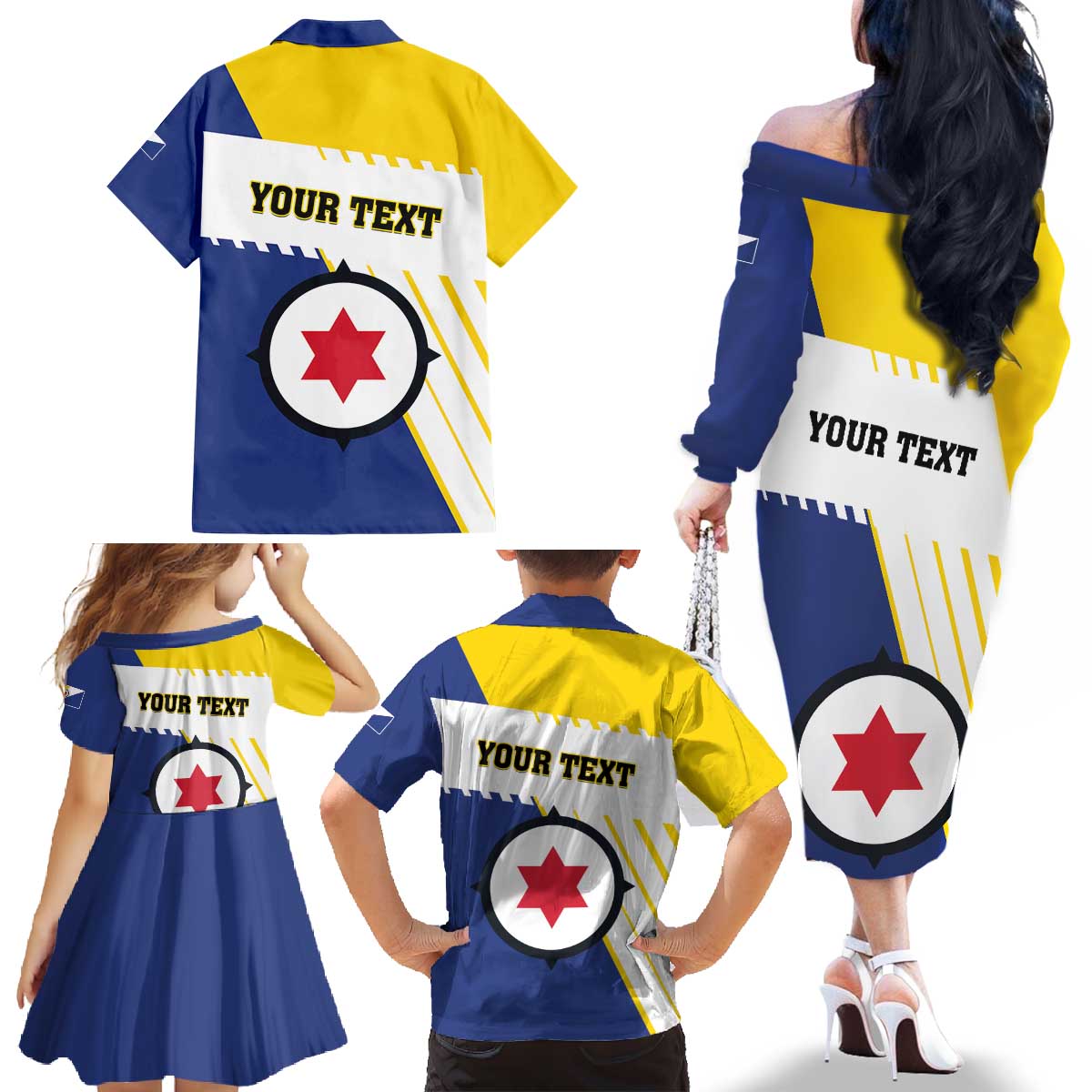 Personalised British Leeward Islands Family Matching Off The Shoulder Long Sleeve Dress and Hawaiian Shirt Tropical Flower Grunge Style