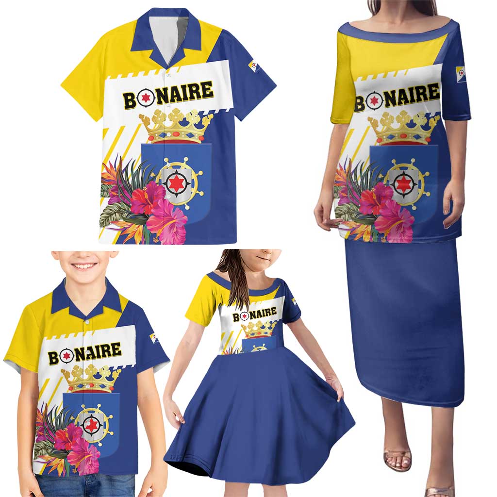 Personalised British Leeward Islands Family Matching Puletasi and Hawaiian Shirt Tropical Flower Grunge Style