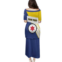 Personalised British Leeward Islands Family Matching Puletasi and Hawaiian Shirt Tropical Flower Grunge Style