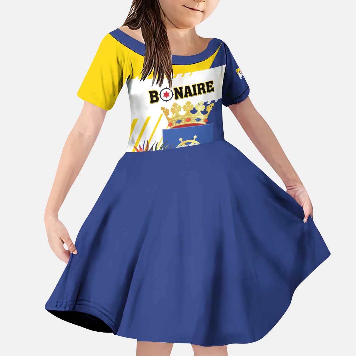 Personalised British Leeward Islands Kid Short Sleeve Dress Tropical Flower Grunge Style
