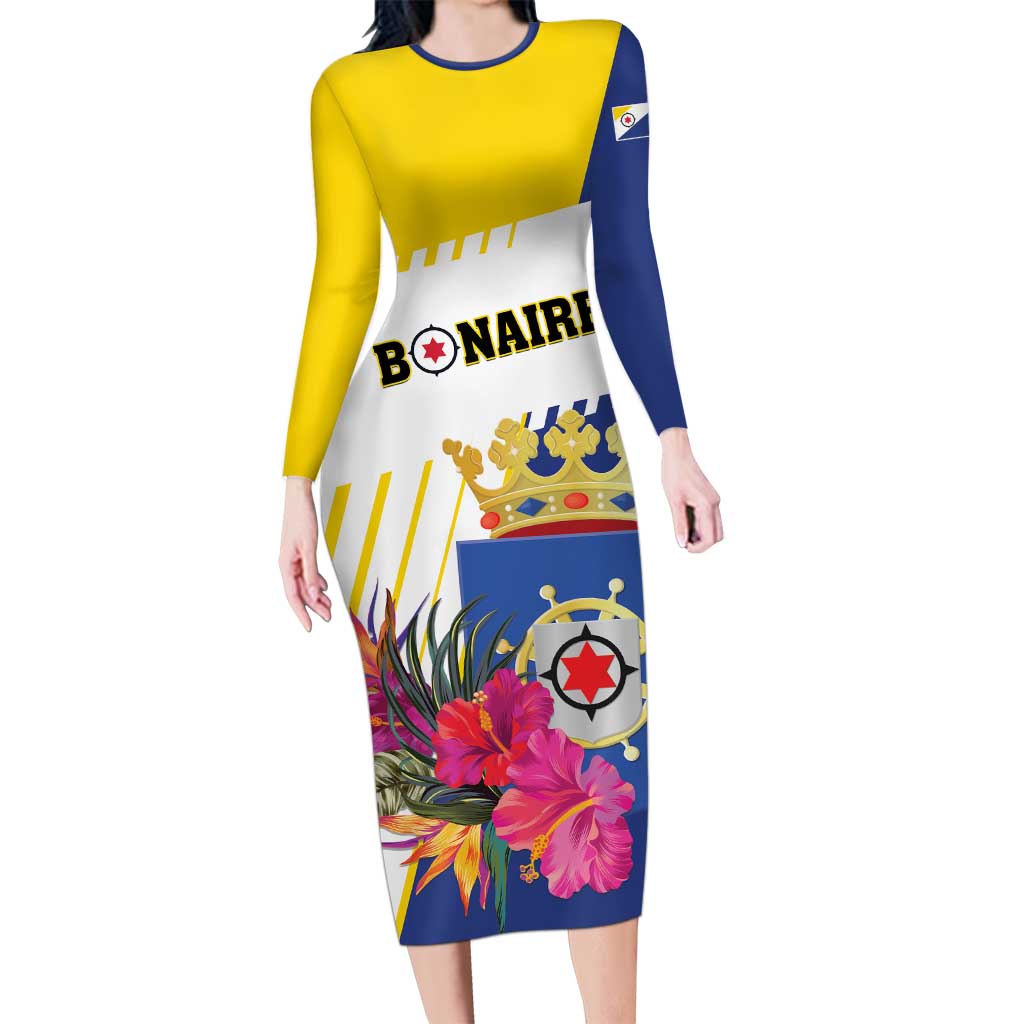 Personalised British Leeward Islands Long Sleeve Bodycon Dress Tropical Flower Grunge Style