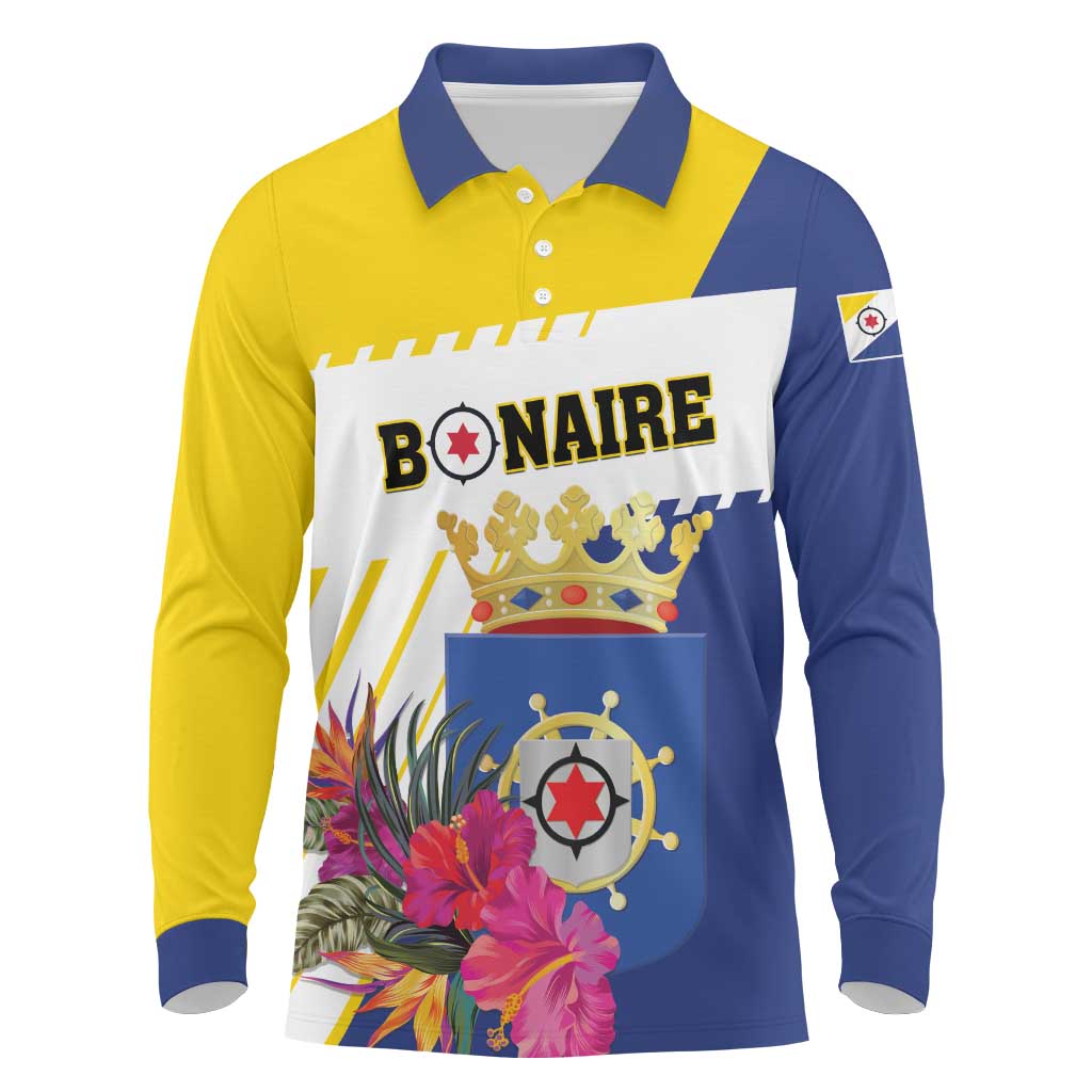 Personalised British Leeward Islands Long Sleeve Polo Shirt Tropical Flower Grunge Style