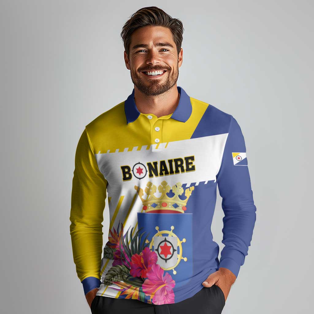 Personalised British Leeward Islands Long Sleeve Polo Shirt Tropical Flower Grunge Style
