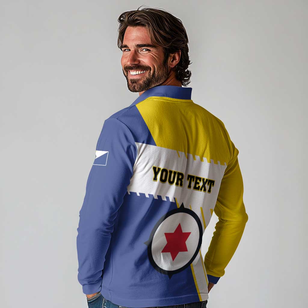 Personalised British Leeward Islands Long Sleeve Polo Shirt Tropical Flower Grunge Style