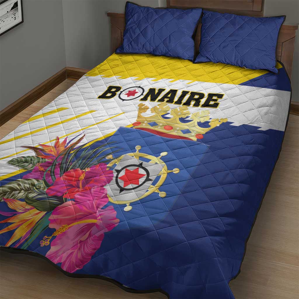 British Leeward Islands Quilt Bed Set Tropical Flower Grunge Style