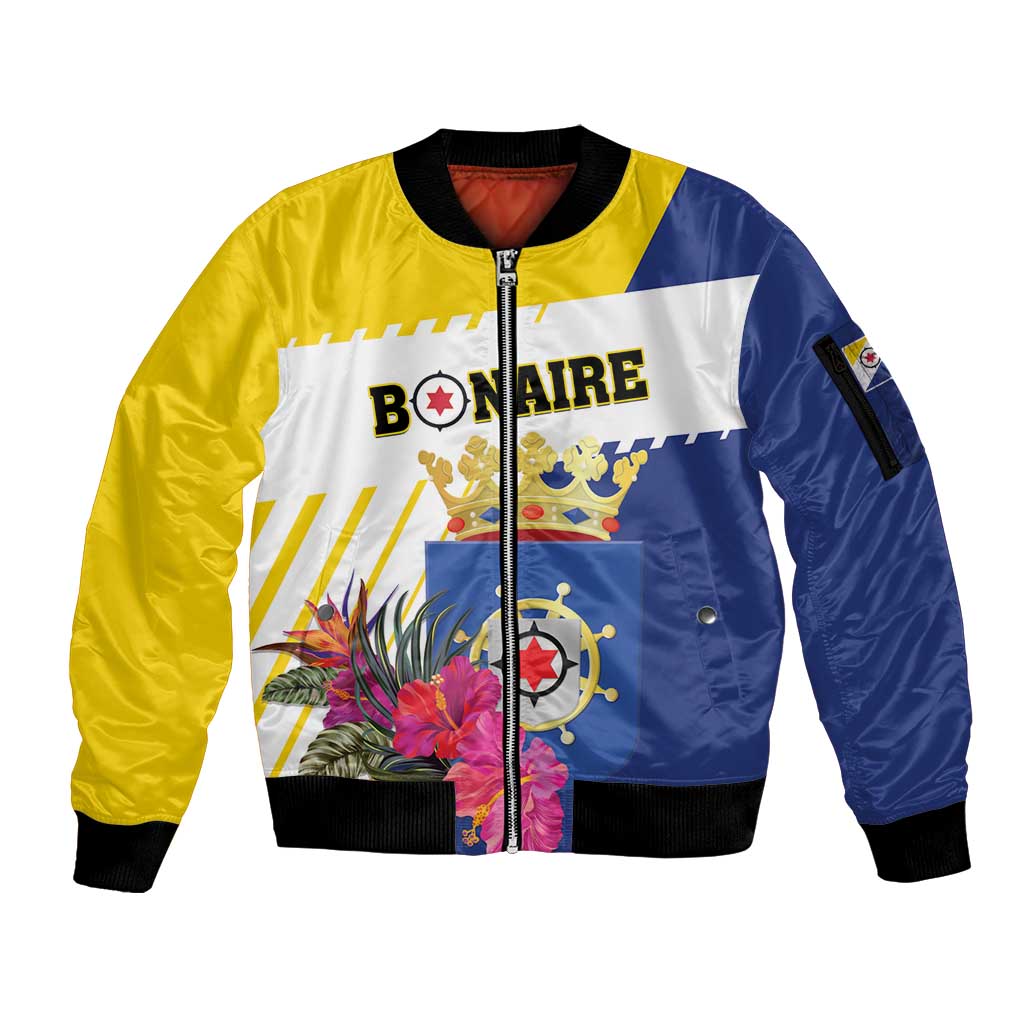 Personalised British Leeward Islands Sleeve Zip Bomber Jacket Tropical Flower Grunge Style