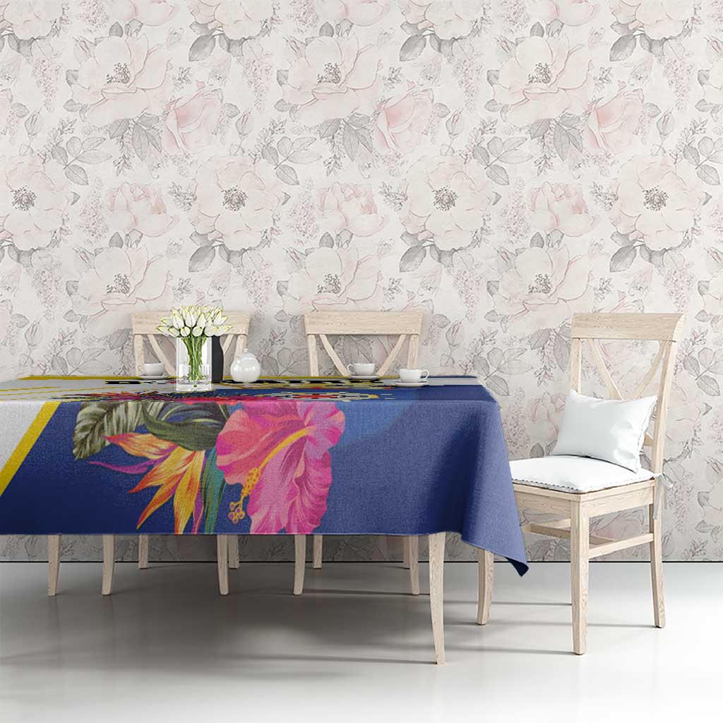 British Leeward Islands Tablecloth Tropical Flower Grunge Style