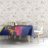 British Leeward Islands Tablecloth Tropical Flower Grunge Style