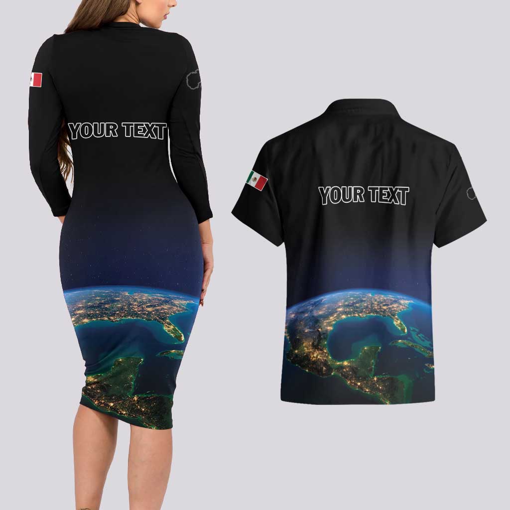 Personalized Gulf Of Mexico Est 1550 Couples Matching Long Sleeve Bodycon Dress and Hawaiian Shirt Gulf Of Mexico From Space