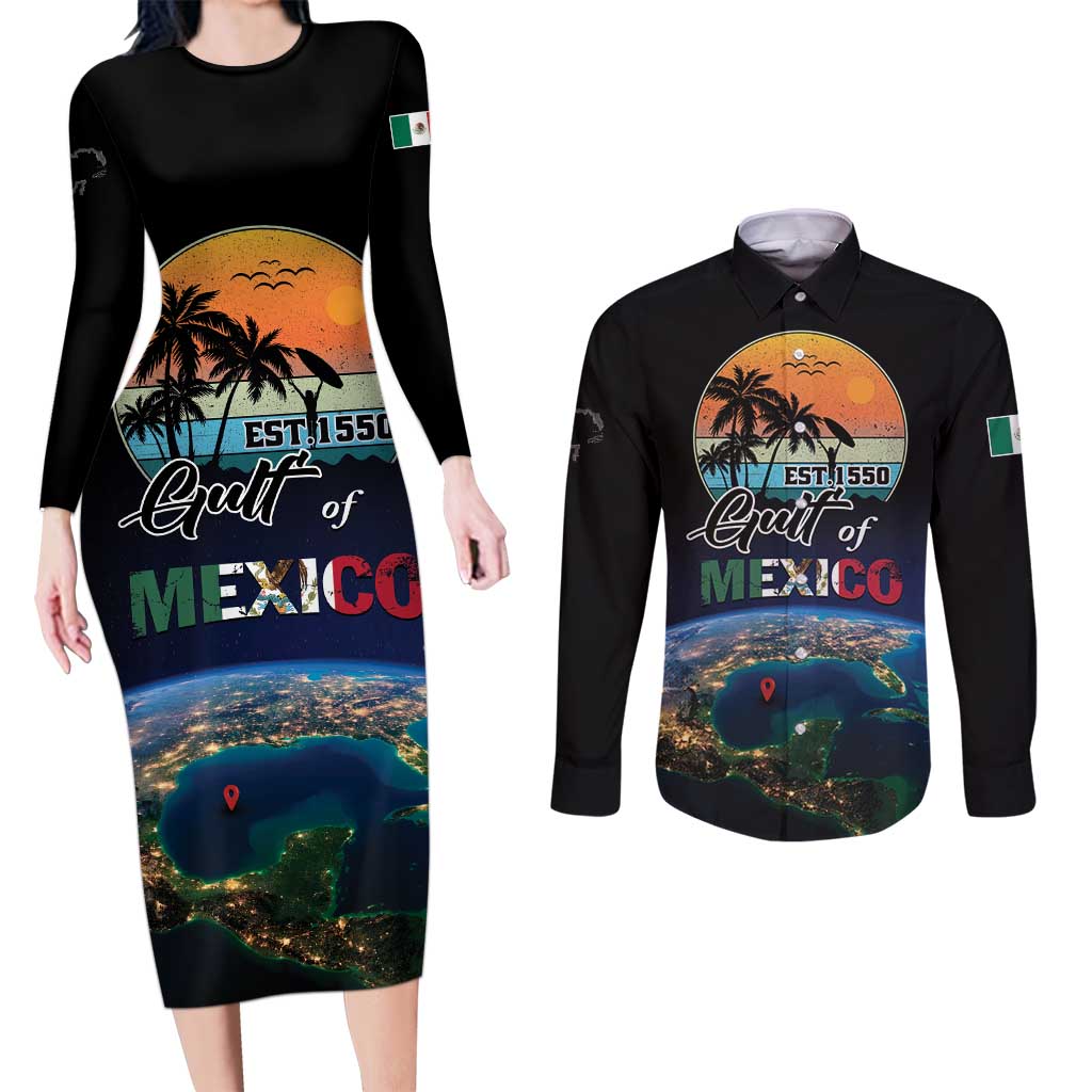 Personalized Gulf Of Mexico Est 1550 Couples Matching Long Sleeve Bodycon Dress and Long Sleeve Button Shirt Gulf Of Mexico From Space