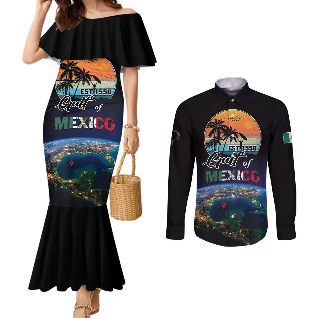 Personalized Gulf Of Mexico Est 1550 Couples Matching Mermaid Dress and Long Sleeve Button Shirt Gulf Of Mexico From Space