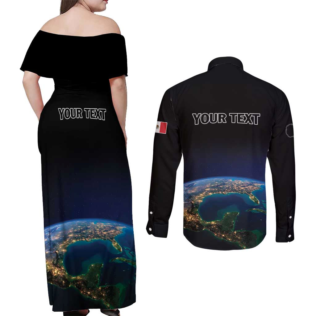 Personalized Gulf Of Mexico Est 1550 Couples Matching Off Shoulder Maxi Dress and Long Sleeve Button Shirt Gulf Of Mexico From Space