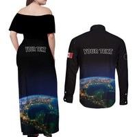 Personalized Gulf Of Mexico Est 1550 Couples Matching Off Shoulder Maxi Dress and Long Sleeve Button Shirt Gulf Of Mexico From Space