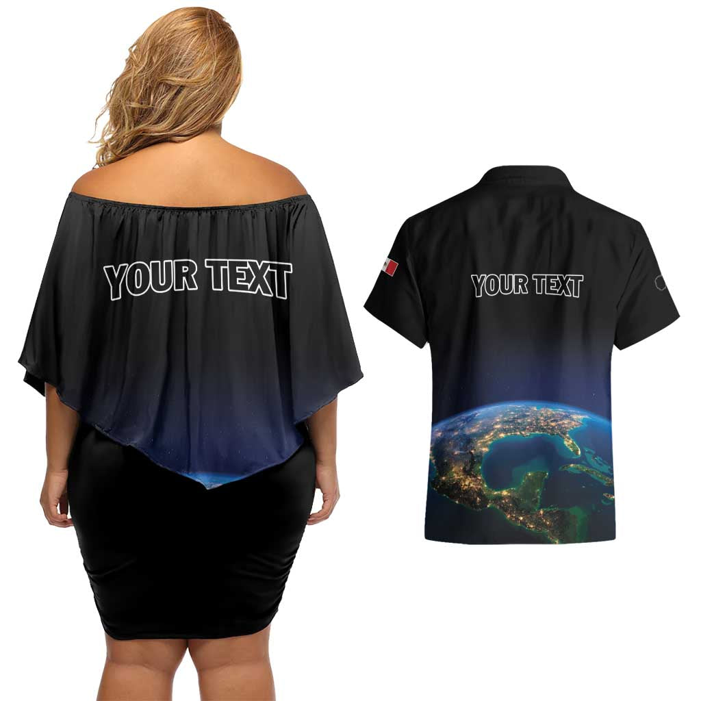 Personalized Gulf Of Mexico Est 1550 Couples Matching Off Shoulder Short Dress and Hawaiian Shirt Gulf Of Mexico From Space