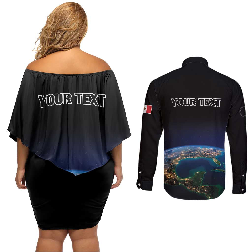 Personalized Gulf Of Mexico Est 1550 Couples Matching Off Shoulder Short Dress and Long Sleeve Button Shirt Gulf Of Mexico From Space
