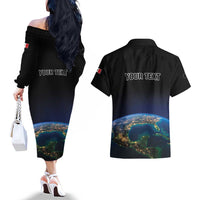 Personalized Gulf Of Mexico Est 1550 Couples Matching Off The Shoulder Long Sleeve Dress and Hawaiian Shirt Gulf Of Mexico From Space