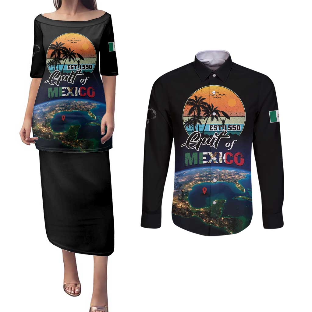 Personalized Gulf Of Mexico Est 1550 Couples Matching Puletasi and Long Sleeve Button Shirt Gulf Of Mexico From Space