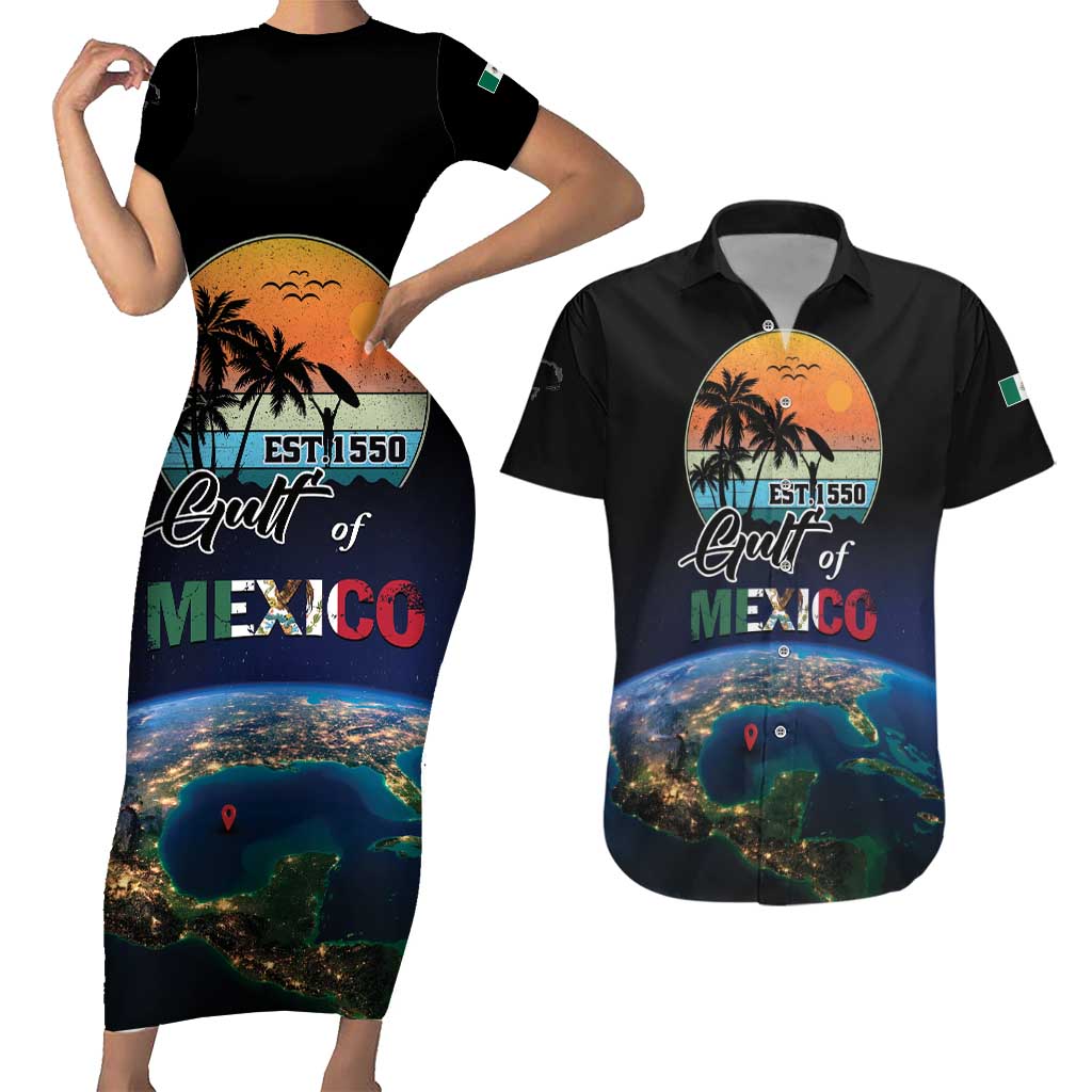 Personalized Gulf Of Mexico Est 1550 Couples Matching Short Sleeve Bodycon Dress and Hawaiian Shirt Gulf Of Mexico From Space