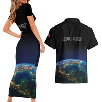 Personalized Gulf Of Mexico Est 1550 Couples Matching Short Sleeve Bodycon Dress and Hawaiian Shirt Gulf Of Mexico From Space