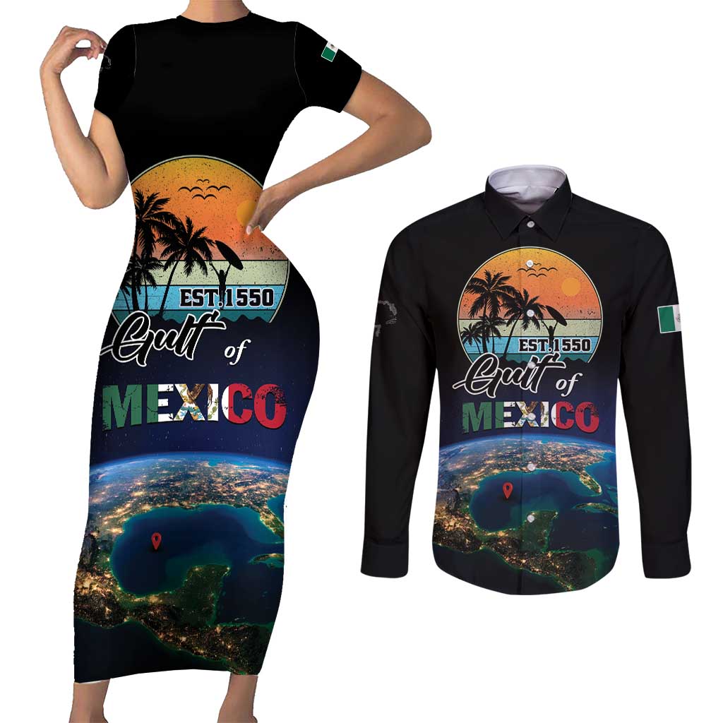 Personalized Gulf Of Mexico Est 1550 Couples Matching Short Sleeve Bodycon Dress and Long Sleeve Button Shirt Gulf Of Mexico From Space