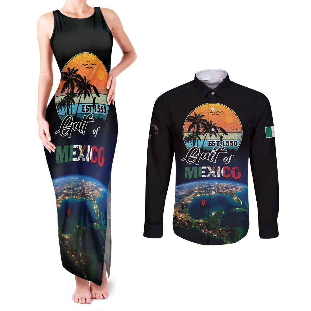 Personalized Gulf Of Mexico Est 1550 Couples Matching Tank Maxi Dress and Long Sleeve Button Shirt Gulf Of Mexico From Space