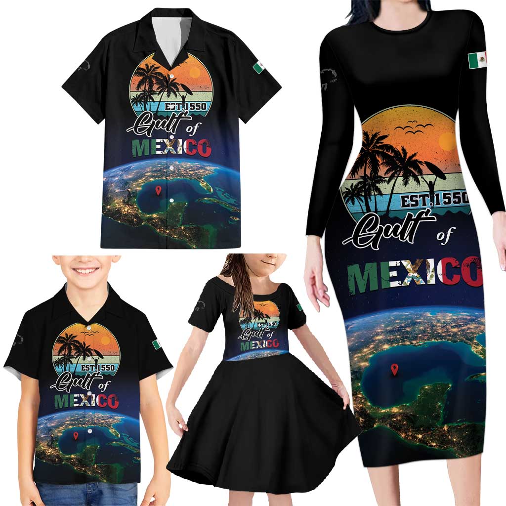 Personalized Gulf Of Mexico Est 1550 Family Matching Long Sleeve Bodycon Dress and Hawaiian Shirt Gulf Of Mexico From Space