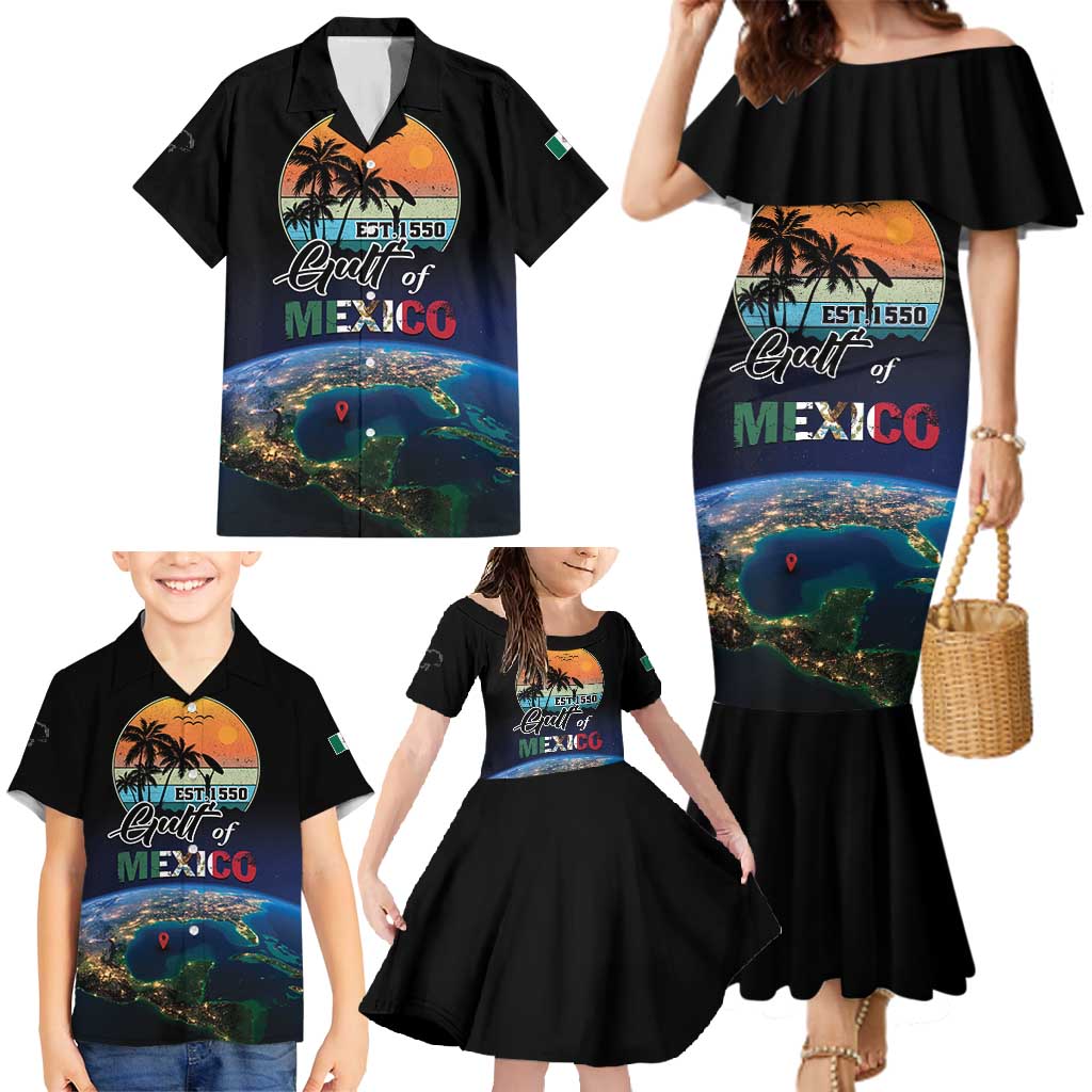Personalized Gulf Of Mexico Est 1550 Family Matching Mermaid Dress and Hawaiian Shirt Gulf Of Mexico From Space