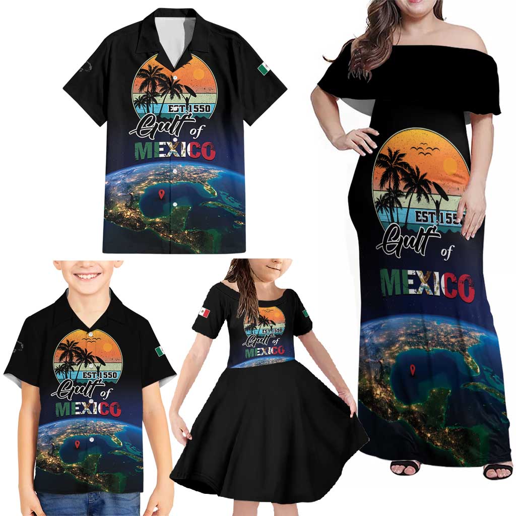 Personalized Gulf Of Mexico Est 1550 Family Matching Off Shoulder Maxi Dress and Hawaiian Shirt Gulf Of Mexico From Space