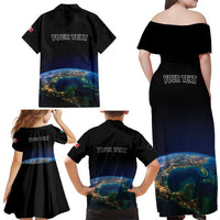 Personalized Gulf Of Mexico Est 1550 Family Matching Off Shoulder Maxi Dress and Hawaiian Shirt Gulf Of Mexico From Space