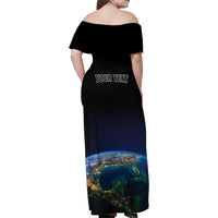 Personalized Gulf Of Mexico Est 1550 Family Matching Off Shoulder Maxi Dress and Hawaiian Shirt Gulf Of Mexico From Space