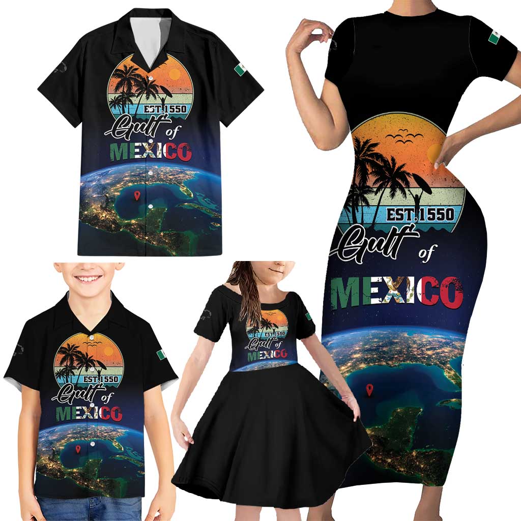 Personalized Gulf Of Mexico Est 1550 Family Matching Short Sleeve Bodycon Dress and Hawaiian Shirt Gulf Of Mexico From Space