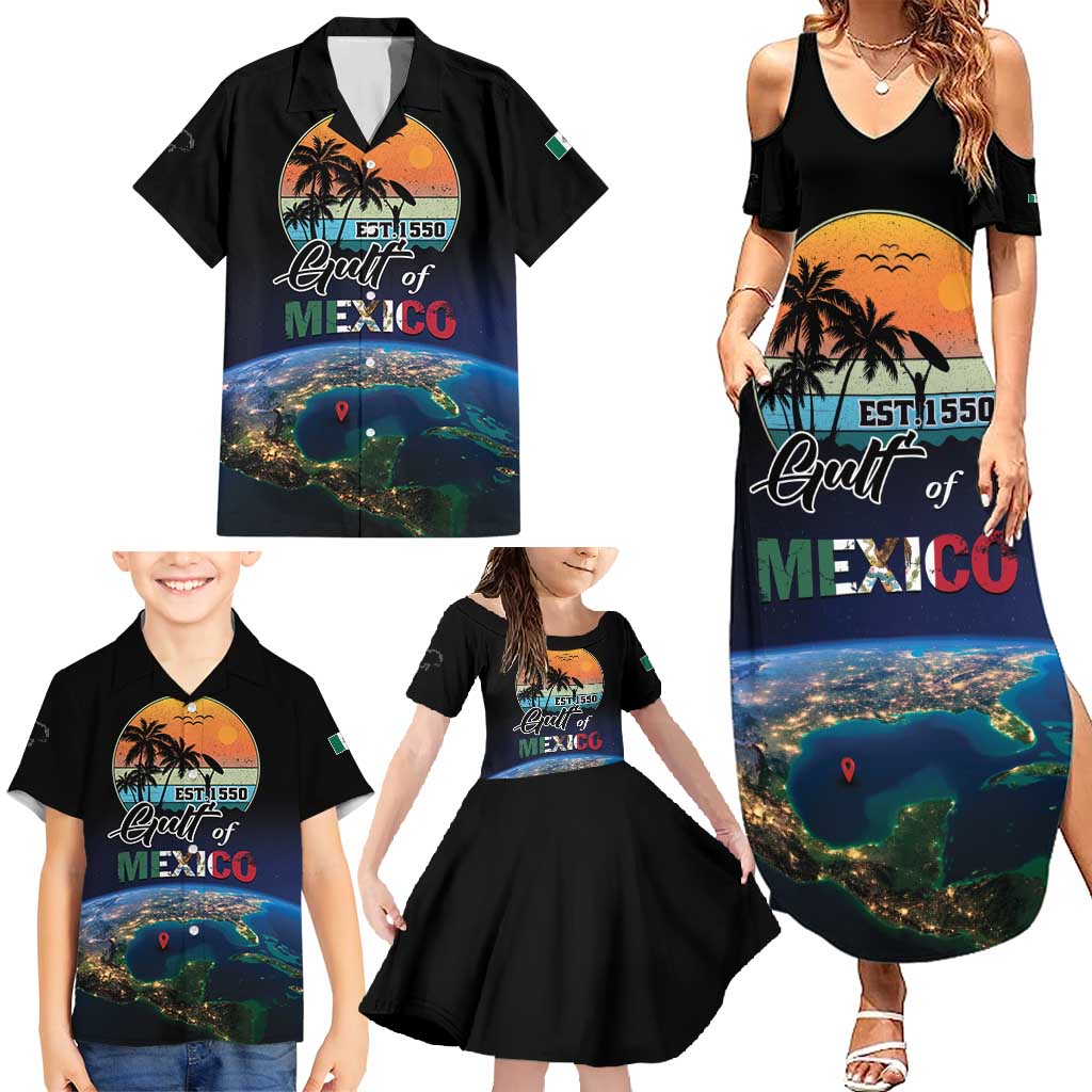 Personalized Gulf Of Mexico Est 1550 Family Matching Summer Maxi Dress and Hawaiian Shirt Gulf Of Mexico From Space
